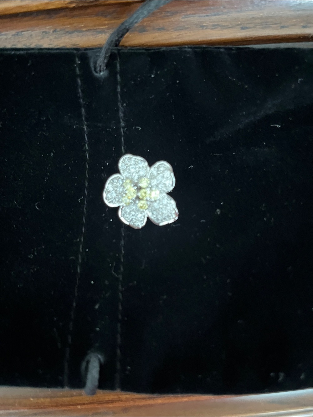 Silver Flower Crystal brooch- Sparkling White & Yellow